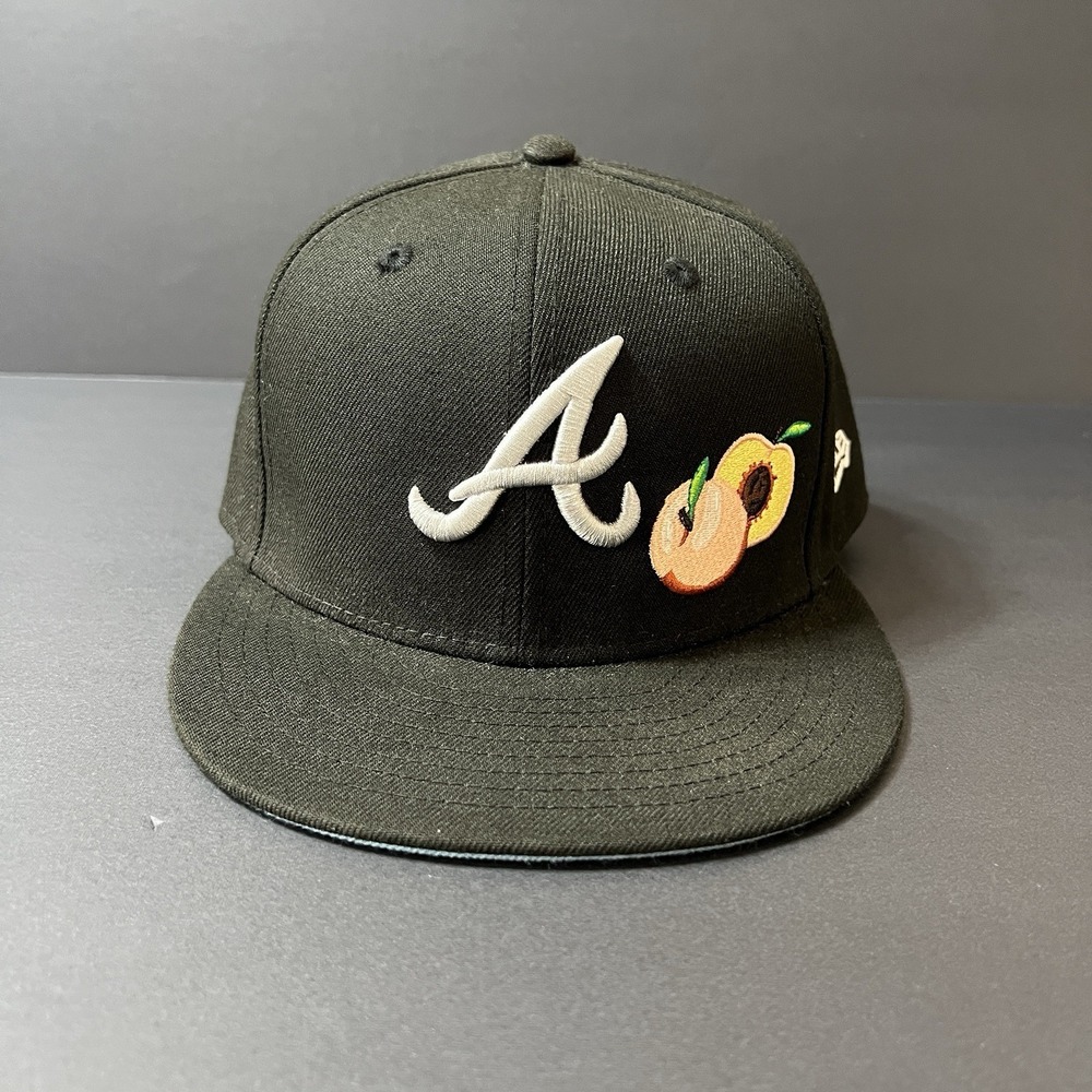 Atlanta Braves Georgia Peach & Popsicle Fitted Hat 7 3/8 Black Blue Under Brim